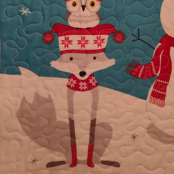 Frosty Friends! New Handmade Winter Scene Child Size / Wall Quilt - 21" X 41" - Picture 5 of 11